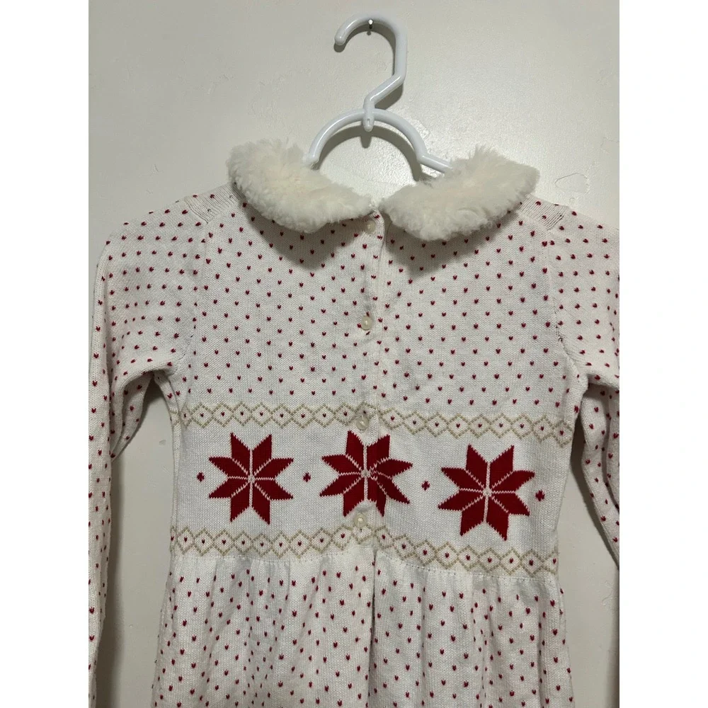 Janie and Jack Snowflake Lane Faux Fur‎ Collar Sweater Dress girls size 10